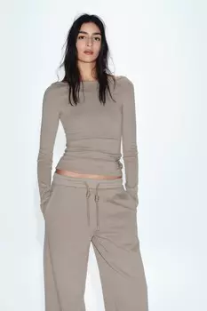 Футболка с аппликациями-бирками ZARA, серо-серый