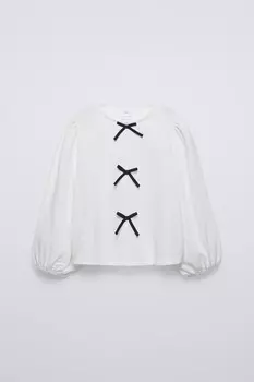 Футболка с аппликациями в виде банта ZARA, экрю