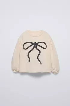 Футболка с аппликациями ZARA, середина экрю