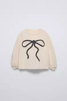 Футболка с аппликациями ZARA, середина экрю