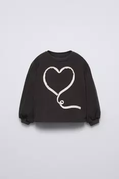 Футболка с аппликациями ZARA, темный антрацит