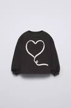 Футболка с аппликациями ZARA, темный антрацит