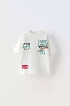 футболка с этикеткой looney tunes ZARA, белый