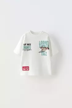 футболка с этикеткой looney tunes ZARA, белый