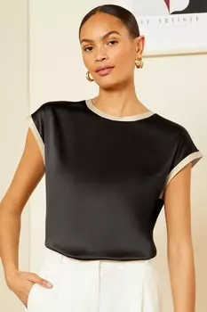 Футболка с атласной передней частью и трикотажной спинкой Love & Roses, черный