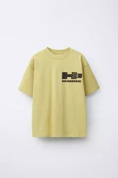 Футболка с автомобильным принтом ZARA, светло-зеленый