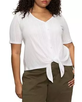 Футболка с ажурной вязкой и завязками Plus Pointelle Sanctuary, белый