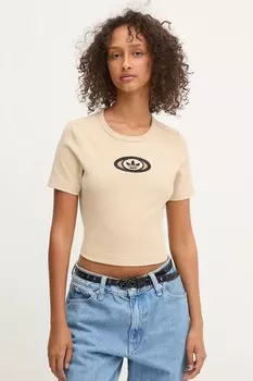 Футболка с ажурными вставками Cut Out Rib Tee Adidas Originals, бежевый