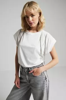 Футболка с бахромой из цепочек River Island, белый