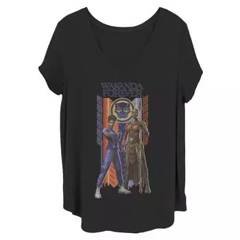 Футболка с баннером Juniors' Plus Marvel Black Panther Wakanda Forever Shuri and Okoye Duo Licensed Character