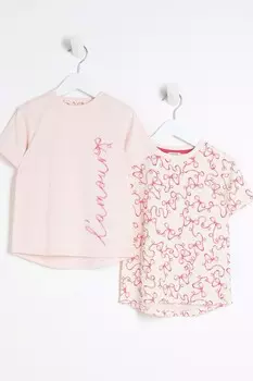 Футболка с бантом для девочек, 2 шт в упаковке River Island, розовый