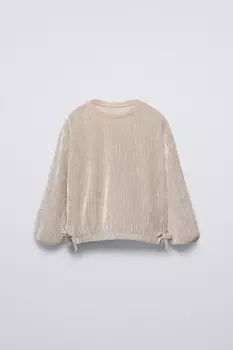 Футболка с бантом из бархата ZARA, экрю