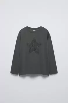 Футболка с бантом ZARA, антрацитово-серый
