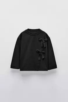 Футболка с бантом ZARA, черный