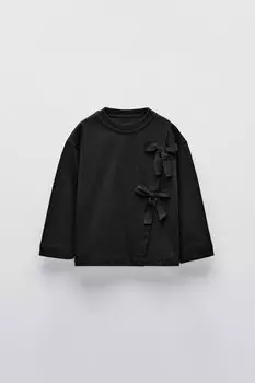 Футболка с бантом ZARA, черный