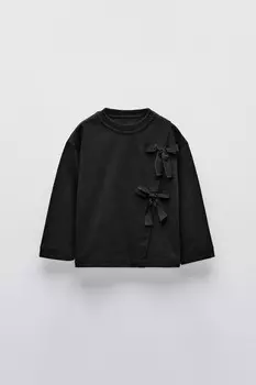 Футболка с бантом ZARA, черный