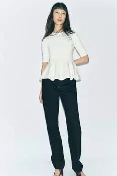 Футболка с баской ZARA, устрично-белый
