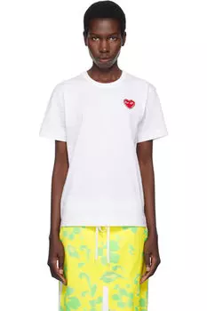 Футболка с белой эмблемой из стразов и красным сердцем COMME des GARONS PLAY