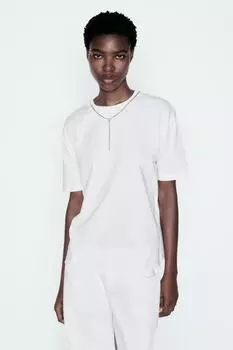 Футболка с бисерной цепочкой ZARA, белый