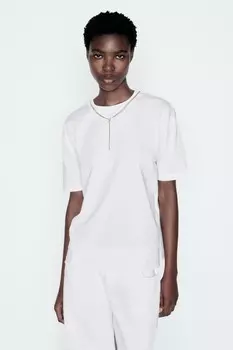 Футболка с бисерной цепочкой ZARA, белый