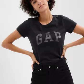 Футболка с блестящим логотипом Gap, черный