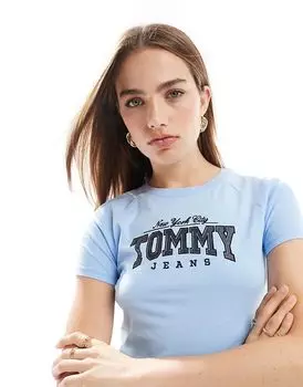 Футболка с блестящим логотипом университета синего цвета Tommy Jeans
