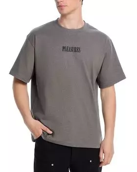 Футболка с блестящим принтом логотипа Pleasures, серый