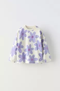 Футболка с блестящим принтом ZARA, экрю