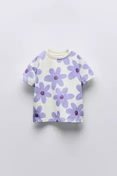 Футболка с блестящим принтом ZARA, экрю