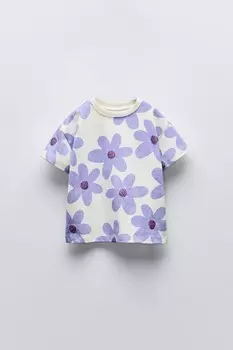 Футболка с блестящим принтом ZARA, экрю