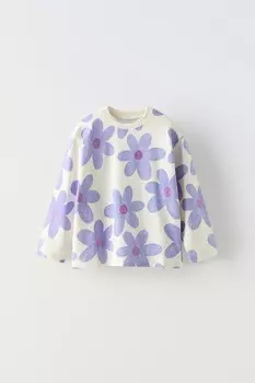Футболка с блестящим принтом ZARA, экрю