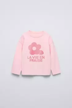 Футболка с блестящим принтом ZARA, розовый