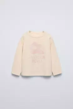 Футболка с блестящим принтом ZARA, средний-экрю