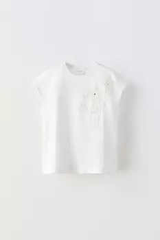 Футболка с блестящими аппликациями ZARA, белый