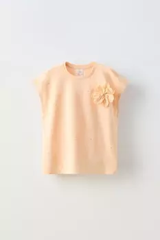 Футболка с блестящими аппликациями ZARA, оранжевый