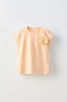 Футболка с блестящими аппликациями ZARA, оранжевый