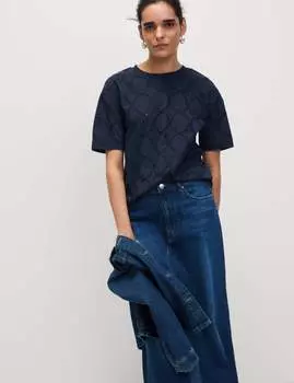 Футболка с богатой хлопковой вышивкой Marks & Spencer, темно-синий