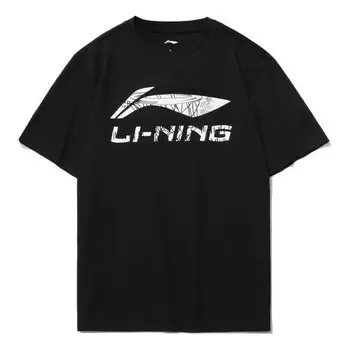 Футболка с большим графическим принтом, свободная футболка Li-Ning, черный