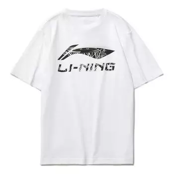 Футболка с большим графическим принтом, свободная футболка Li-Ning, белый