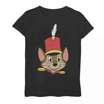 Футболка с большим лицом Disney Dumbo Timothy Q. Mouse для девочек 7–16 лет Licensed Character, черный