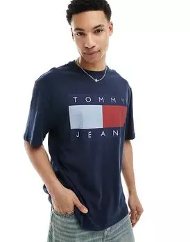 Футболка с большим логотипом флага в темно-синем цвете Tommy Jeans