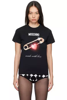 Футболка с булавкой в виде сердца Moschino, черный