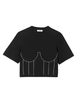 Футболка с бюстье со стразами Sandro, черный