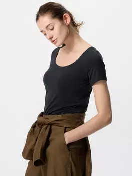 Футболка с чашечками airism с коротким рукавом Uniqlo, черный