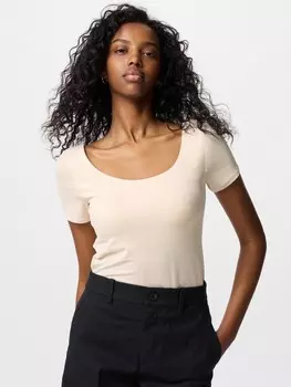 Футболка с чашечками airism с коротким рукавом Uniqlo, бежевый