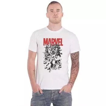 Футболка с черно-белыми персонажами Marvel, белый