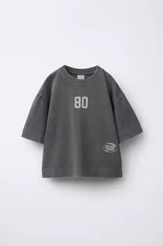 Футболка с цифровым принтом ZARA, антрацитовый серый