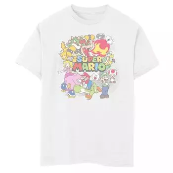 Футболка с цветным коллажем и логотипом группы Super Mario для мальчиков 8–20 лет Licensed Character, белый