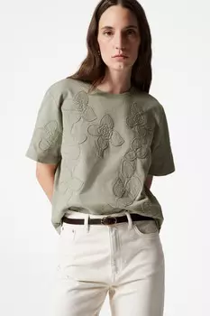 Футболка с цветочной аппликацией & Other Stories, хаки