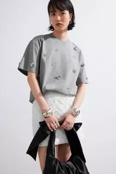 Футболка с цветочной аппликацией & Other Stories, серый